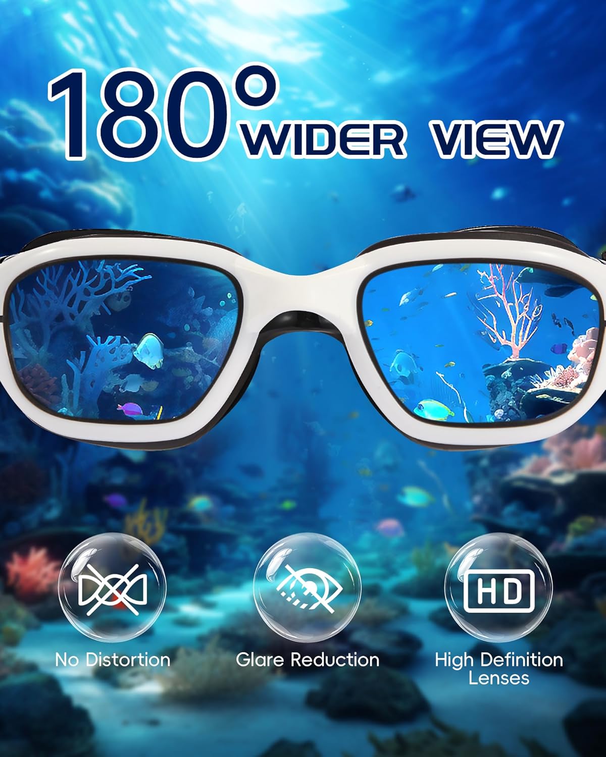 Swim Goggles, Goggles Adult with Swimming Cap, Nose Clip & Ear Plugs, UV Protection Anti-Fog Lens and Case for Adult