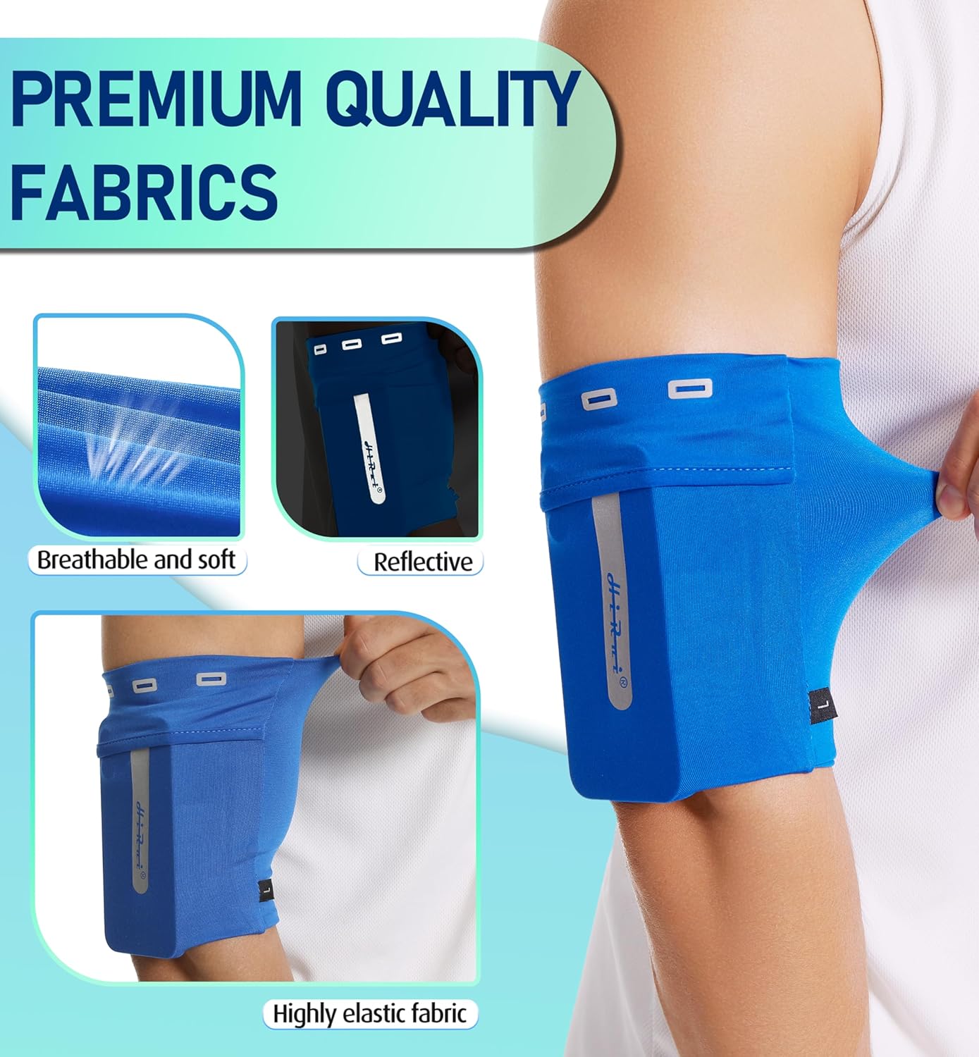 HiRui Running Armband Sleeve Universal Sports Armband Cell Phone Holder Armband for Exercise Workout, Compatible with iPhone 16/15/14/13/Plus/Pro Samsung Galaxy All Phones (M, Blue)