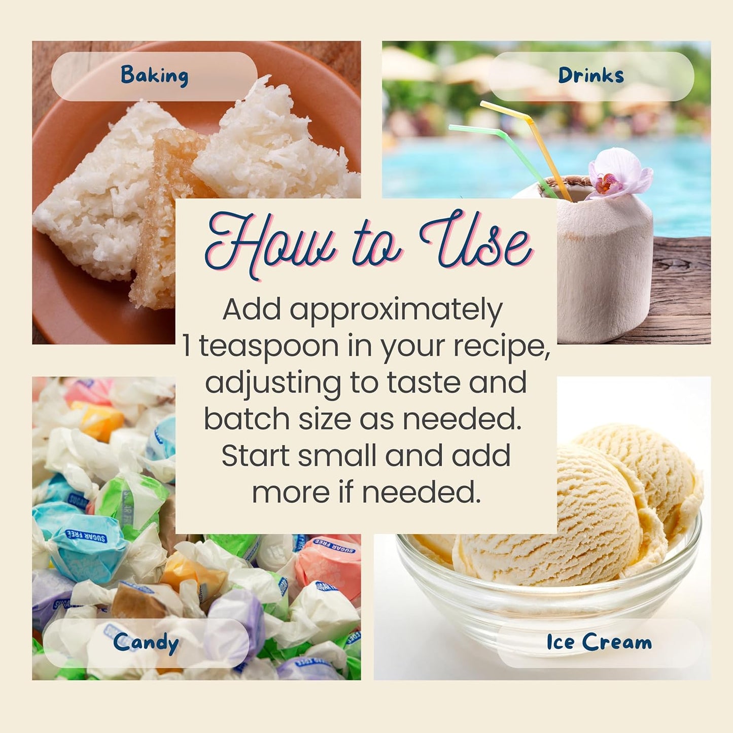 Natural Coconut Extract - 2 oz - Water-Soluble - By Harvest Moon Delights - Coconut Extract for Baking, Ice Cream, Drinks, and Candy - Flavoring - Sugar Free