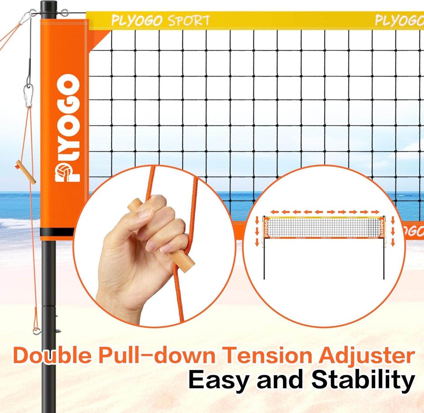 Volleyball Net for Backyard, Professional Portable Outdoor Heavy Duty Volleyball Net Set with Adjustable Aluminum Poles, Anti-Sag Design, Double Tension Adjuster for Beach, Grass |1680D Bag