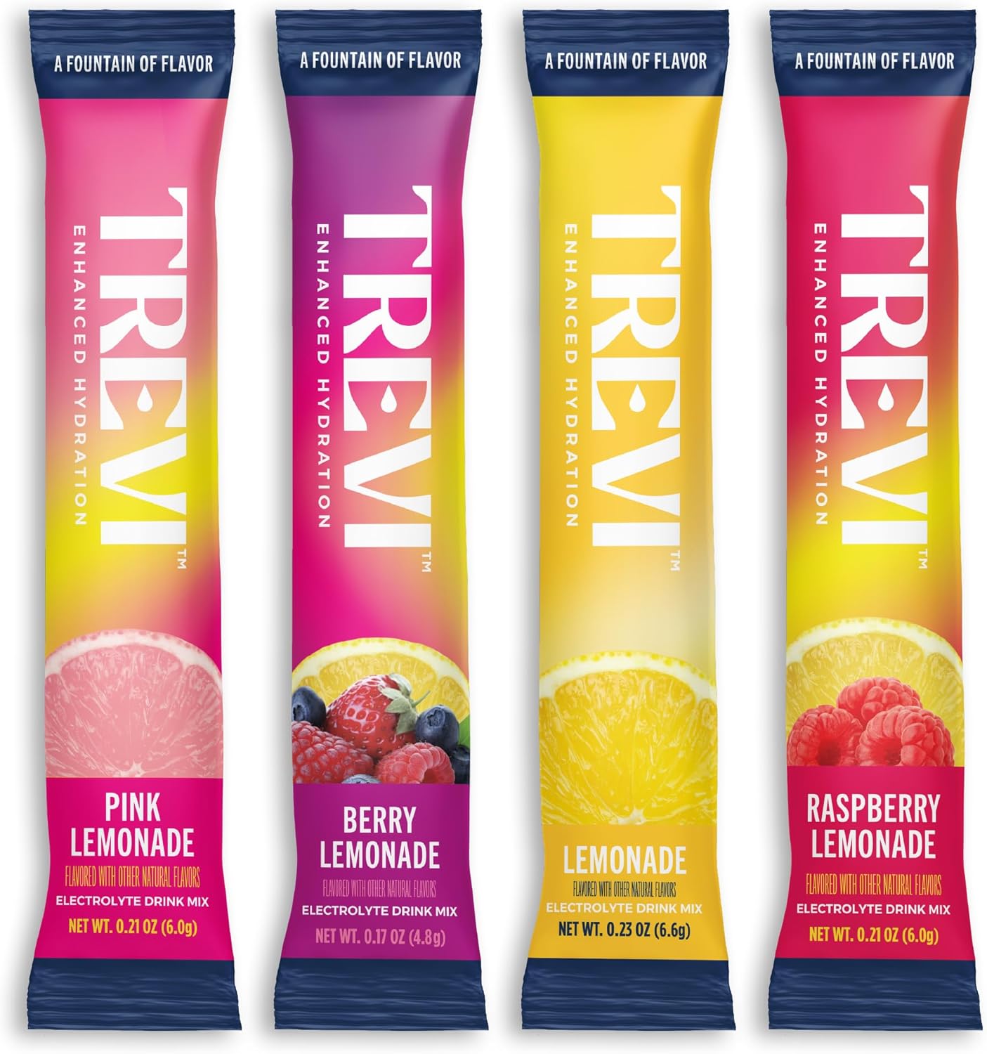 TREVI™ Sugar Free Electrolytes - Drink Mix Hydration Powder Packets - 28 Count - Lemonade Variety Pack - Lemonade, Pink Lemonade, Raspberry Lemonade, Berry Lemonade