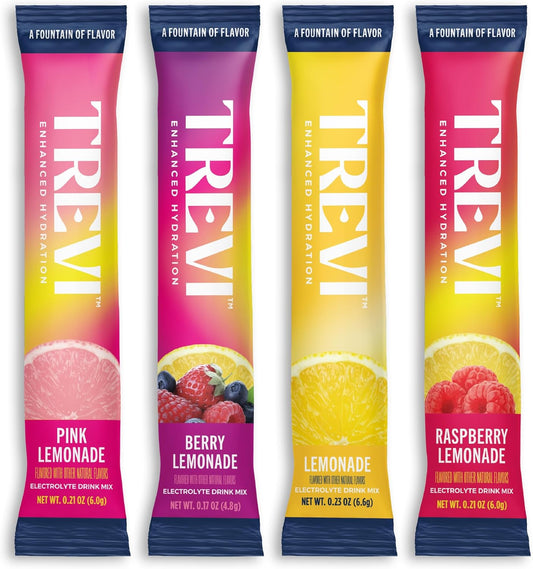 TREVI™ Sugar Free Electrolytes - Drink Mix Hydration Powder Packets - 28 Count - Lemonade Variety Pack - Lemonade, Pink Lemonade, Raspberry Lemonade, Berry Lemonade