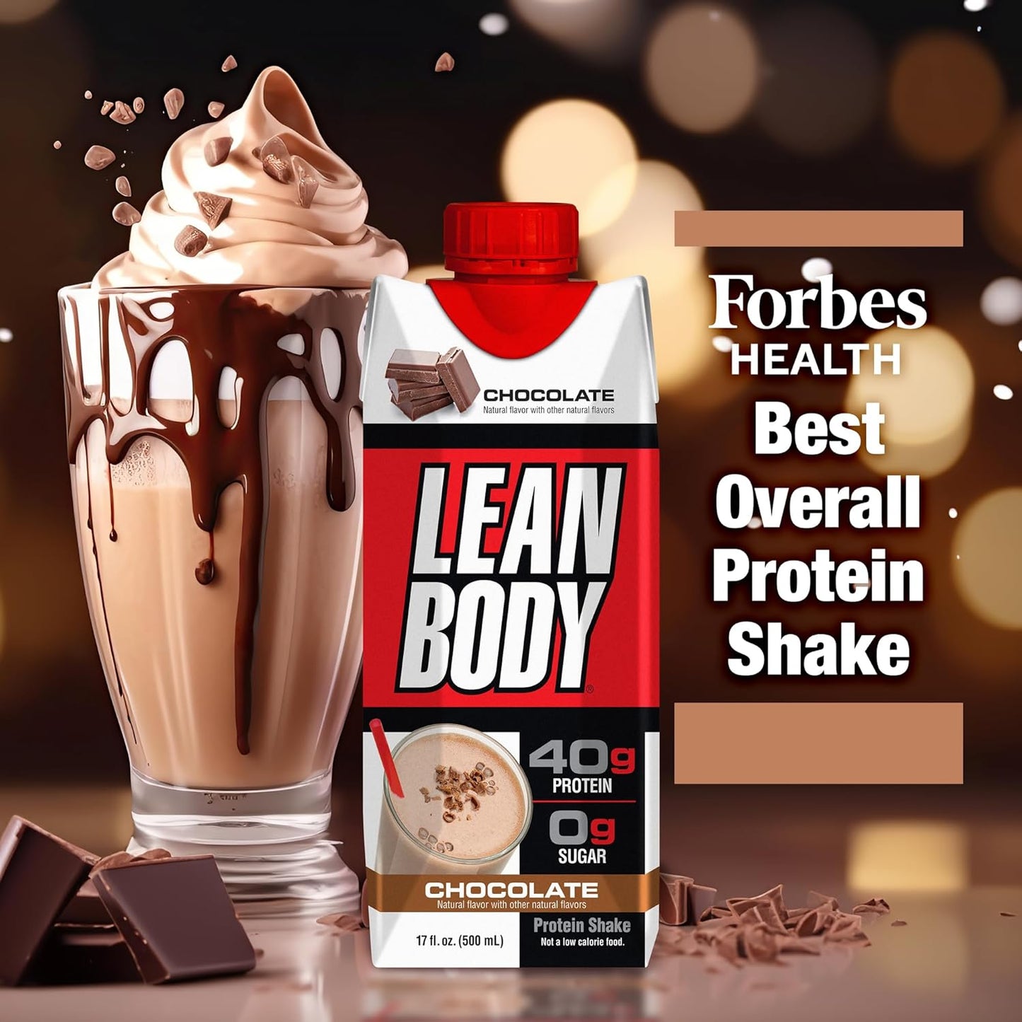 Lean Body Ready-to-Drink Chocolate Protein Shake, 40g Protein, Whey Blend, 0 Sugar, Gluten Free, 22 Vitamins & Minerals, LABRADA, 17 Fl Oz (Pack of 12)