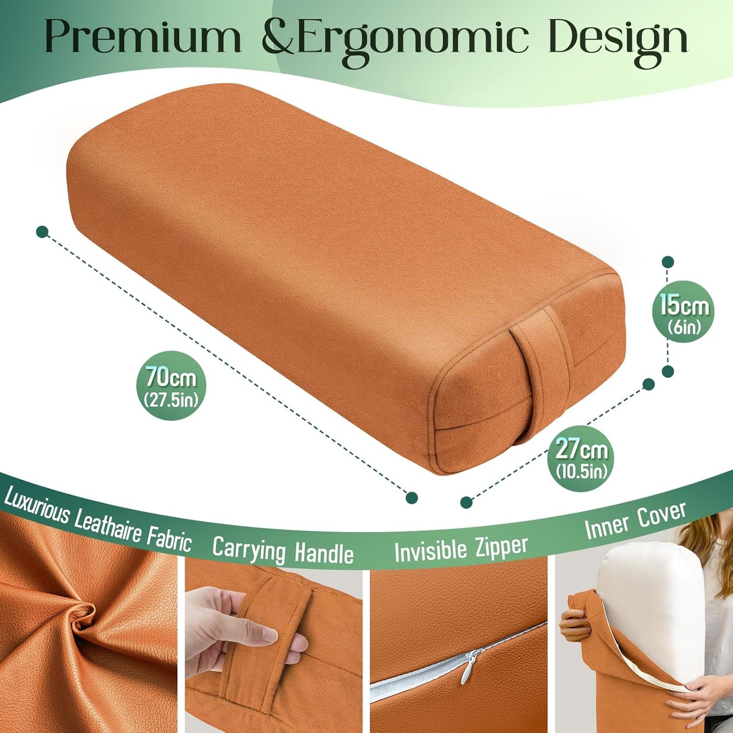 Premium Crushed Sponge Yoga Bolster Pillow for Yin Yoga, Restorative & Meditation - Rectangular Cushion