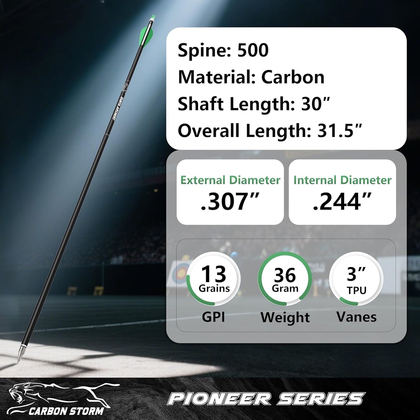 SUNYA 12-Pack 30 Inch Carbon Arrows Spine 500 or 400 for 40-60 LBS Bows｜Switch to Recurve/Compound Modes, Anti-Loose O-Ring & TPU Vanes for Hunting/Target Practice