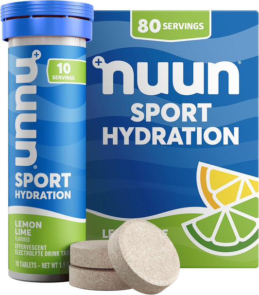 Nuun Sport Electrolyte Tablets with Magnesium, Calcium, Potassium, Chloride & Sodium, Gluten Free & Vegan, Lemon Lime, 8 Pack (80 Servings Total)