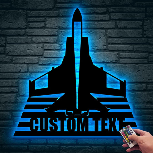 Personalized Fighter Aircraft Metal Wall Art LED Light, Custom Aviation Signs With LED Lights, Fighter Pilot Gift, Outdoor Decor, Wall Hanging, Home Decor, Birthday Xmas Gift