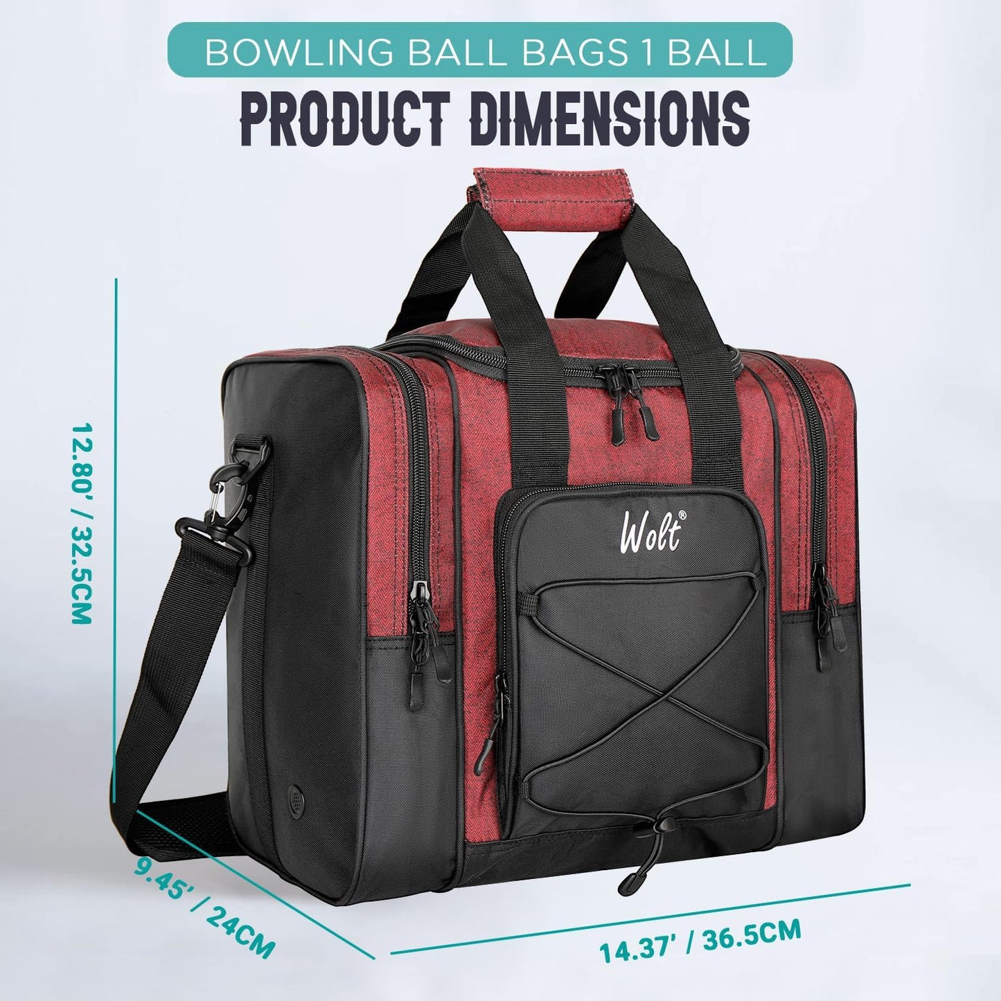 WOLT Bowling Ball Bag for Single Ball - Bowling Ball Tote Bag with Padded Ball Holder, 2 Pockets fit Bowling Shoes Up to Mens Size 14 and Accessories