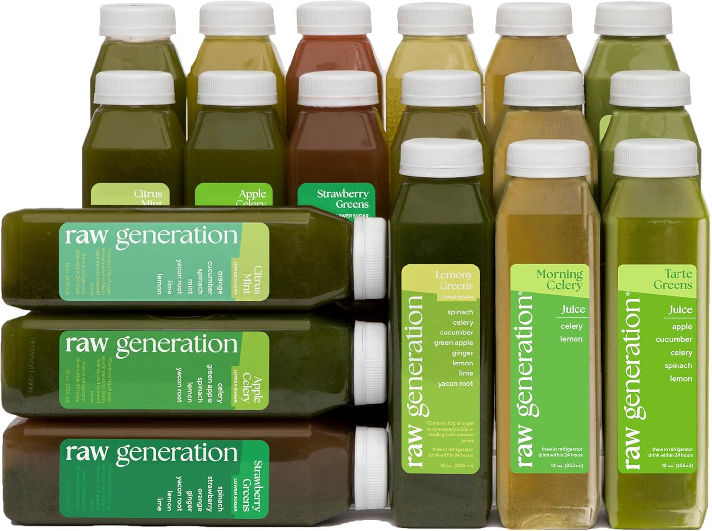 Raw Generation 3-Day Lower Sugar Cleanse - Boost Digestion & Eliminate Bloating/Gut, Colon, Liver/Less Sugar & 35gProtein Daily/Non-GMO, 100% Plant-Based Juices