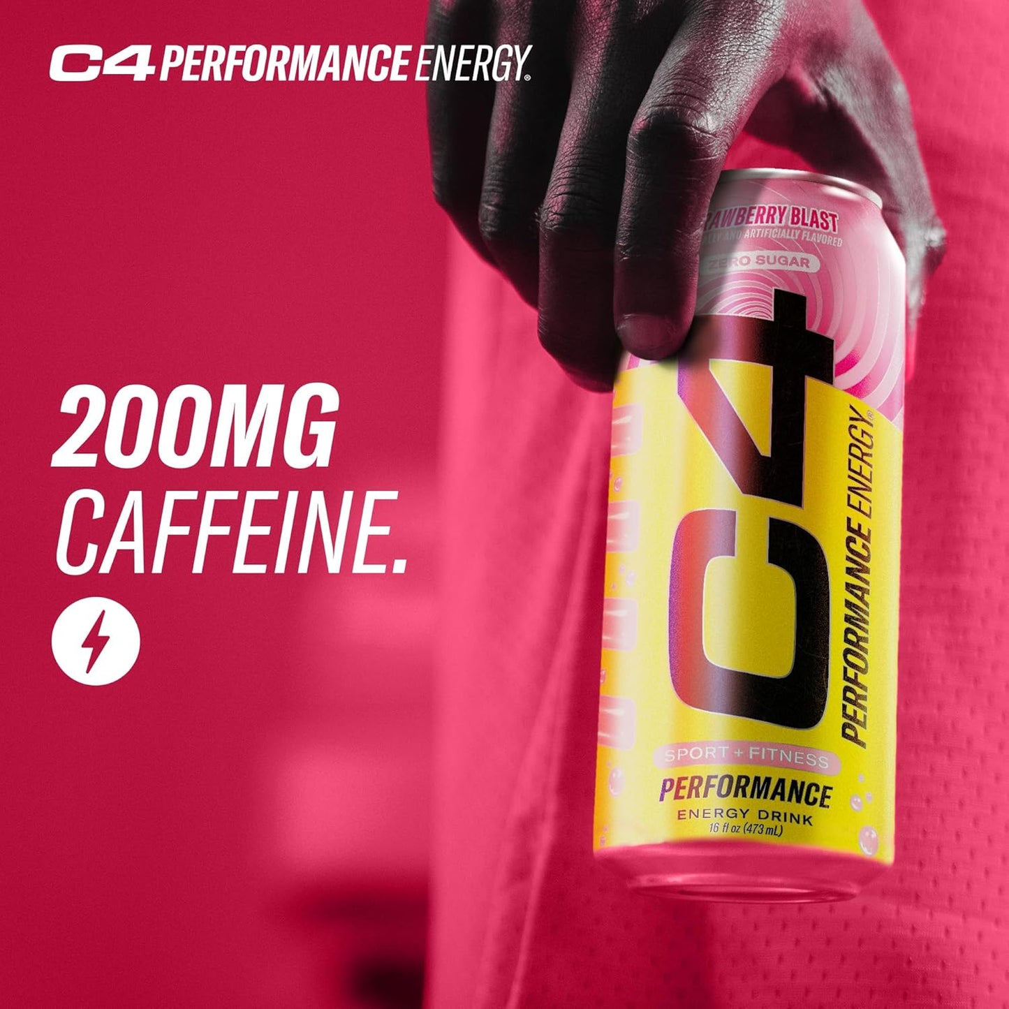 Cellucor C4 Performance Energy Drink | Strawberry Blast | Zero Sugar Carbonated Preworkout Energy | 200mg Caffeine with Beta Alanine | 16 Fl Oz (12 Pack)