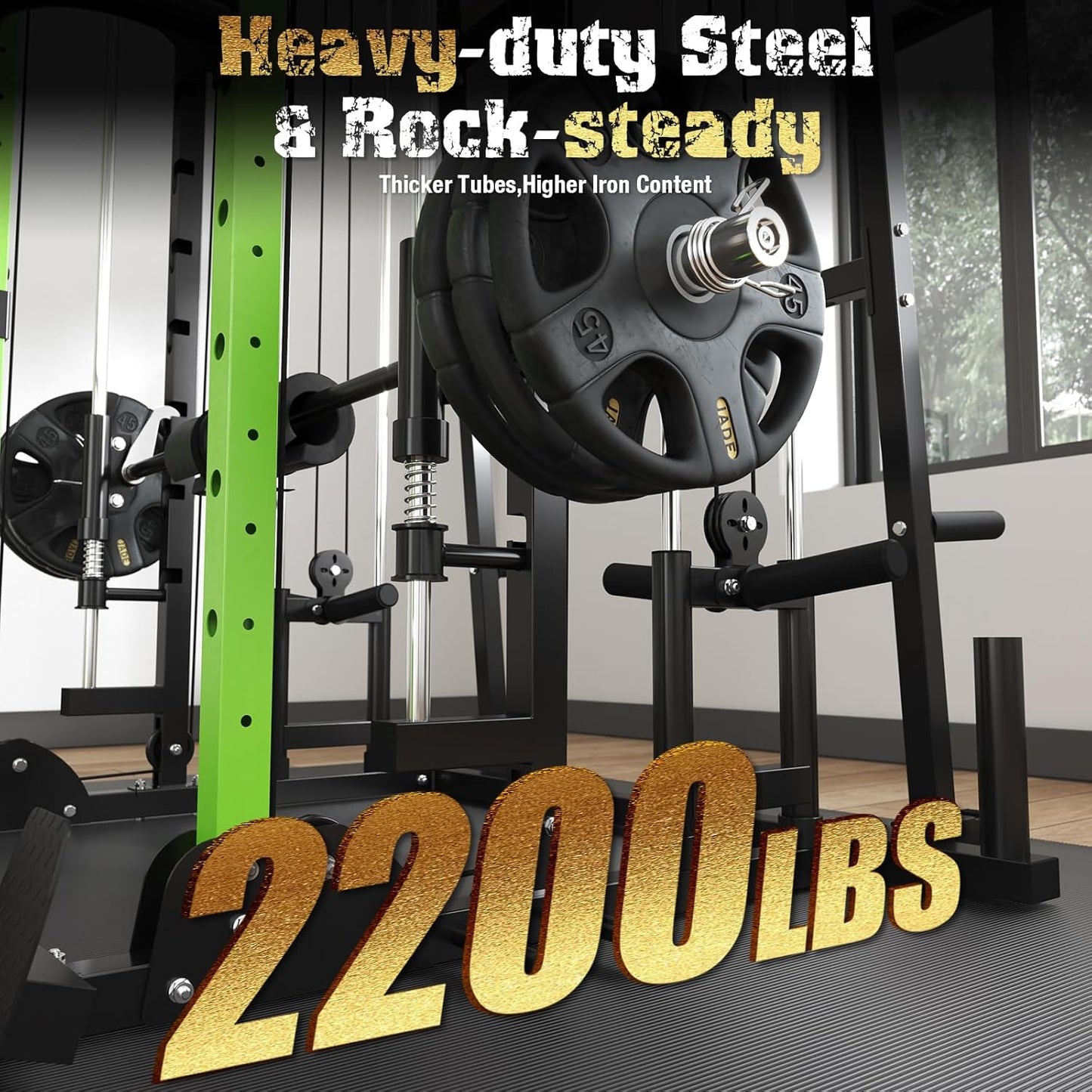 Smith Machine,2200 LBS Squat Rack for Home Gym with Dual Pulley System,Multifunctional Power Rack Cage for Strength Training with More Attachments