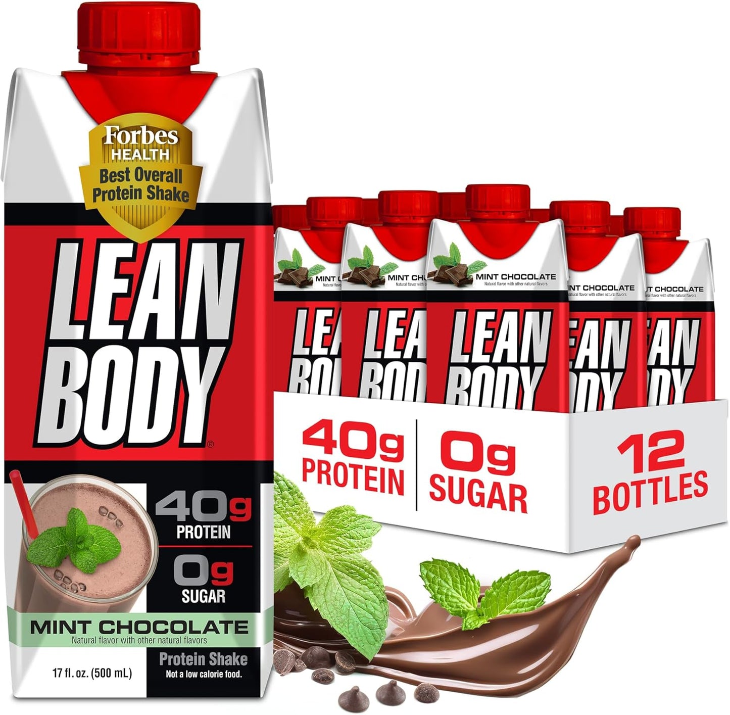 Labrada Lean Body Ready-to-Drink Mint Chocolate Protein Shake, 40g Protein, Whey Blend, 0 Sugar, Gluten Free, 22 Vitamins & Minerals, (Recyclable Carton & Lid - Pack of 12) LABRADA