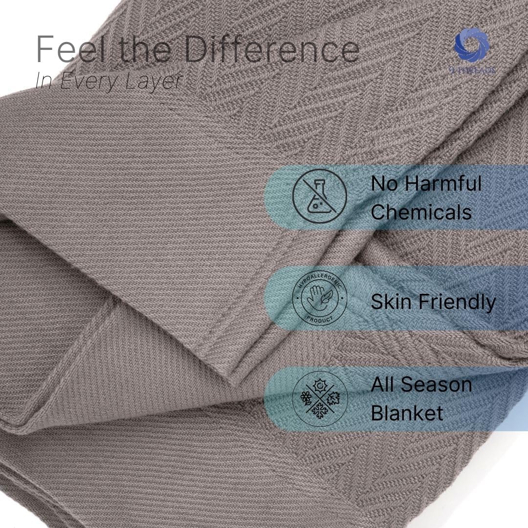 Luxury Cotton Blankets for King Bed - Blanket for Ultimate Comfort and Warmth, Herringbone Cozy Lightweight,Soft and Breathable Design Ideal for Cuddling for All Seasons Dark Grey