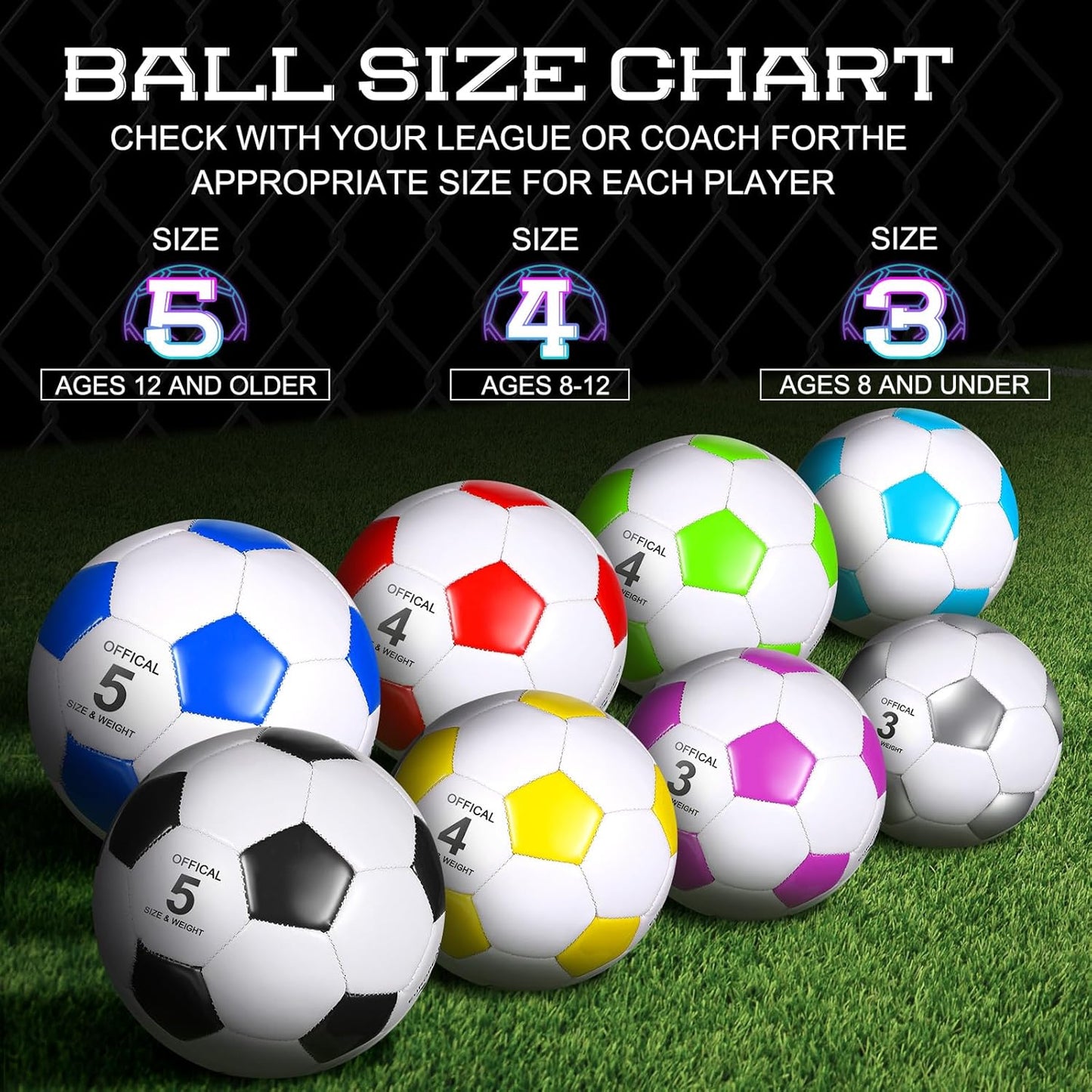 Soulchen 16 Pcs Soccer Balls Bulk with 2 Pcs Pump Size 3/4/5 Deflated Training Soccer Ball for Youth Adult Back to School Outdoor Indoor Sports Training Practice Game Play Competition, 8 Color