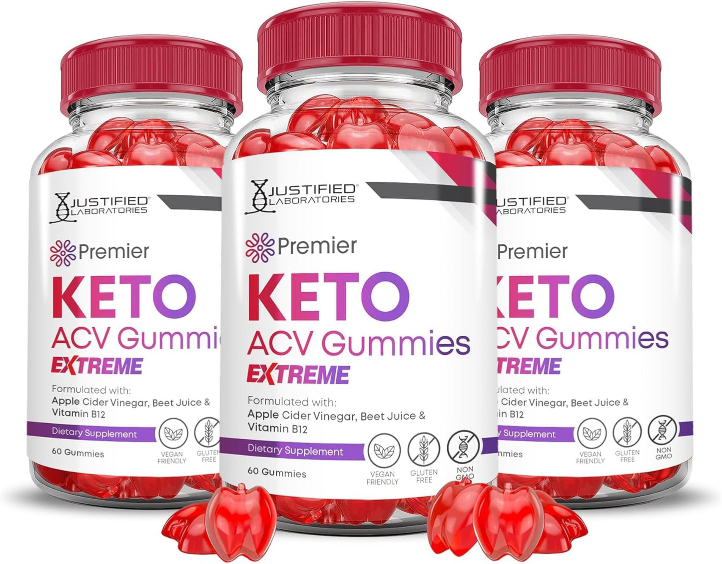 Justified Laboratories (3 Pack Premier Keto ACV Gummies Advanced Weight Loss Extreme 2000MG Premier Formulated with Pomegranate Beet Juice Powder B12 Vegan Non GMO 180 Gummys