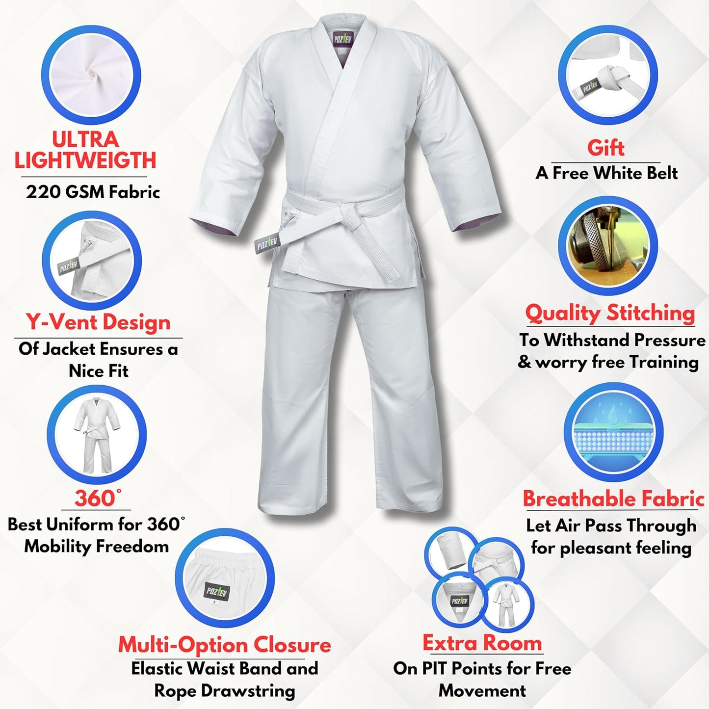 Karate Uniform for Kids & Adults Lightweight Student Gi Pants and Jackets for Martial Arts Uniform With Free Belt