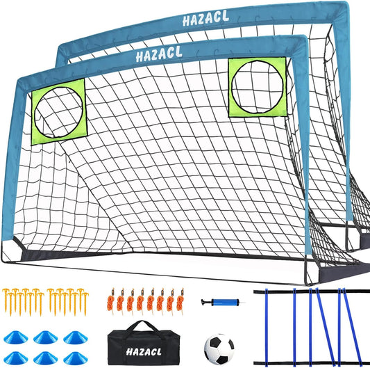 Kids Soccer Goal for Backyard, 6x4 9x5 FT Portable Soccer Nets Pop Up with Ball, Agility Ladder, Cones, Target & Carry Bag for Toddler Youth Outdoor Indoor Training Practice Sports Games Play