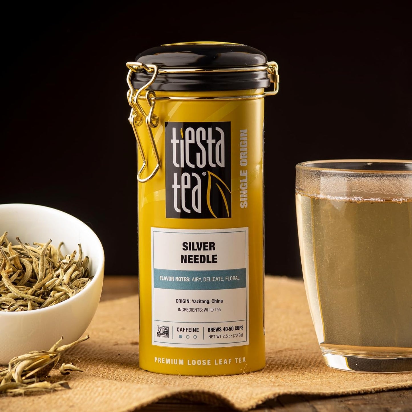 Tiesta Tea Silver Needle White Tea – Premium Loose Leaf, Single-Origin from China | Pure Unblended Low-Caffeine Tea | Hot or Cold Brew | 2.5oz Refillable Tin | Brews 50 Cups