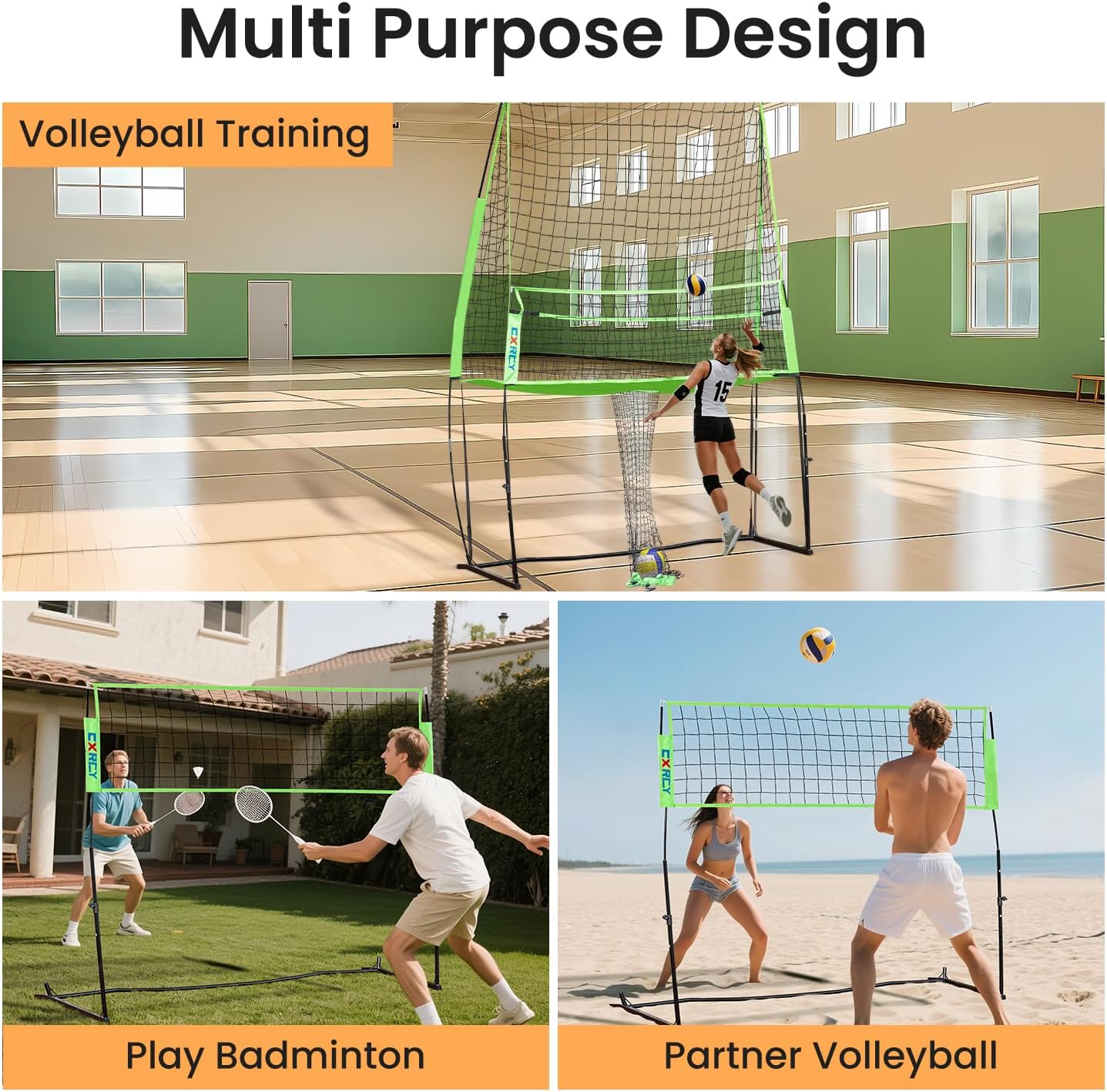CXRCY Volleyball Training Net System, 11x 8 FT Volleyball Practice Net Station with Adjustable Height Freely, Portable &Easy Setup for Backyard Individual &Team Practice-Include Oxford Cloth Bag
