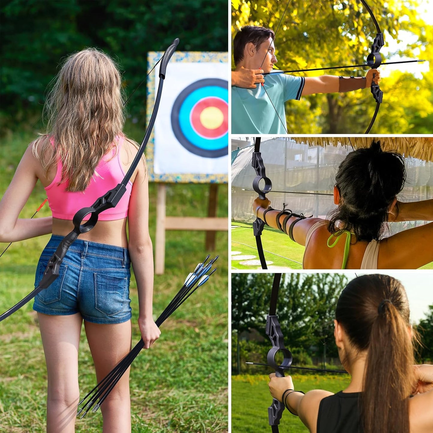 Bow and Arrow Set for Adults Beginners, Upgraded Round Double Arrow Rest, Soft Silicone Finger Guard, Archery Recurve Bow 18lbs with Practice Arrows Suitable for Outdoor Backyard Target (Black)