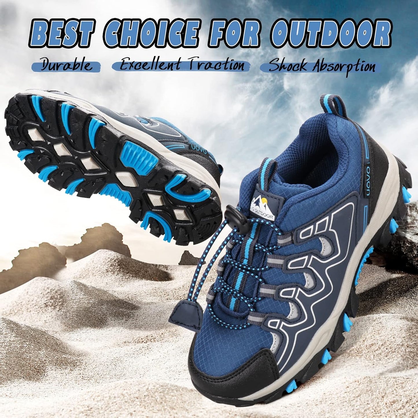 UOVO Boys Girls Kids Sneakers Hiking Running Outdoor Walking Tennis Shoes Waterproof Non Slip Fashion Sneakers(Little/Big Kids