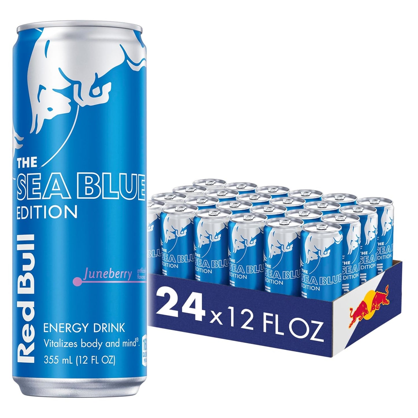 Red Bull Sea Blue Edition Energy Drink, Juneberry, with 114mg Caffeine plus Taurine & B Vitamins, 12 Fl Oz, Pack of 24 Cans