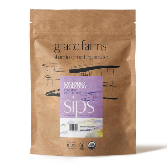 Grace Farms LAVENDER GOJI BERRY Herbal Teas (50 Sachet Pouch) | Naturally Sweet, Stress Relieving and Caffeine Free | Organic and Kosher Certified | Gives Back 100% of Profits