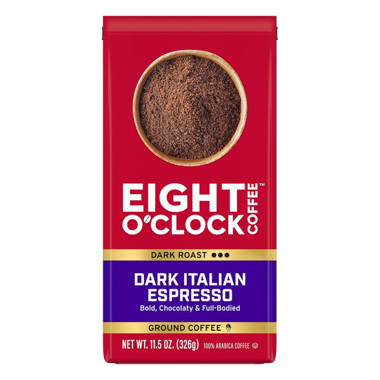 Eight O'Clock Coffee Dark Italian Espresso Ground Coffee, Medium Roast, 11 Ounce (Pack of 6) - Bold & Chocolaty