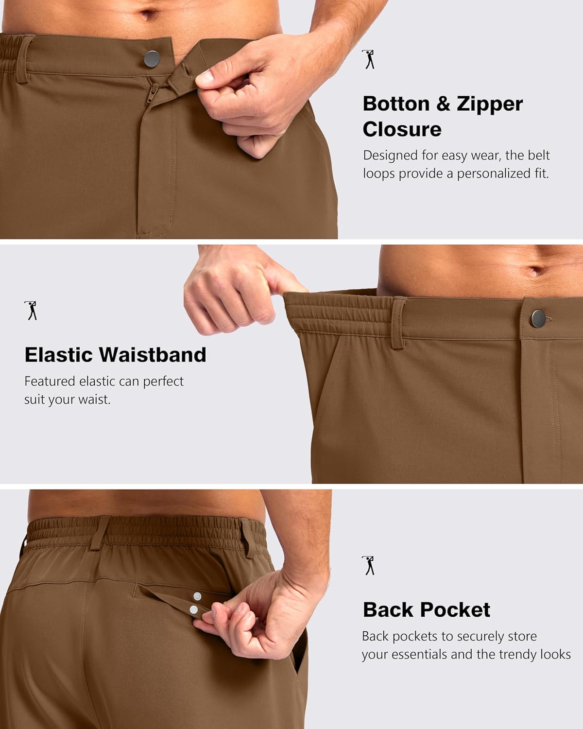 Pudolla Men's Casual Shorts 7"/9" Lightweight Golf Shorts with 3 Pockets Stretch Quick Dry Comfy Work Shorts