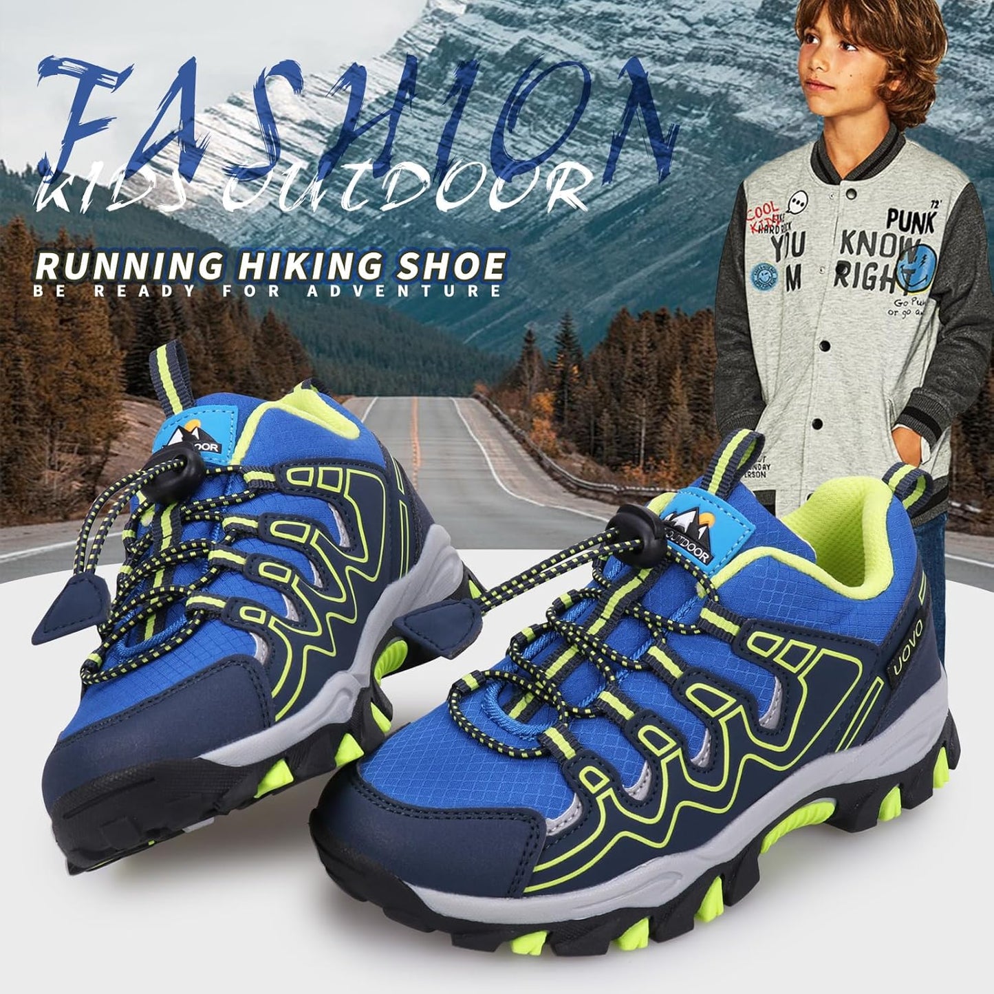 UOVO Boys Girls Kids Sneakers Hiking Running Outdoor Walking Tennis Shoes Waterproof Non Slip Fashion Sneakers(Little/Big Kids