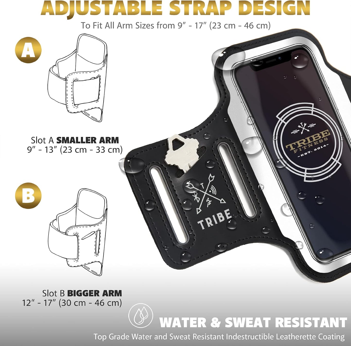 TRIBE Running Phone Holder Armband. iPhone & Galaxy Cell Phone Sports Arm Bands for Women, Men, Runners, Jogging, Walking, Exercise & Gym Workout. Fits All Smartphones. Adjustable Strap, CC/Key Pocket