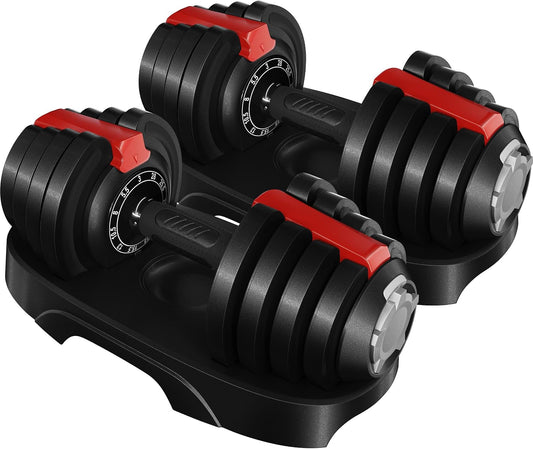 Yaheetech Adjustable Dumbbell Set 28/40/52.5/90LBS Adjustable Dumbbells Fast Adjust Dumbbell Weight Set with Anti-Slip Handle and Tray for Men/Women Home Gym Strength Training Equipment Single/Pair