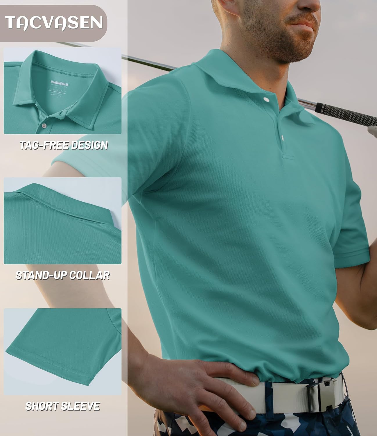 TACVASEN Mens Golf Shirt Dry Fit Mens Polo Shirts Short Sleeve Performance Golf Polos for Men with Collar Work Shirts