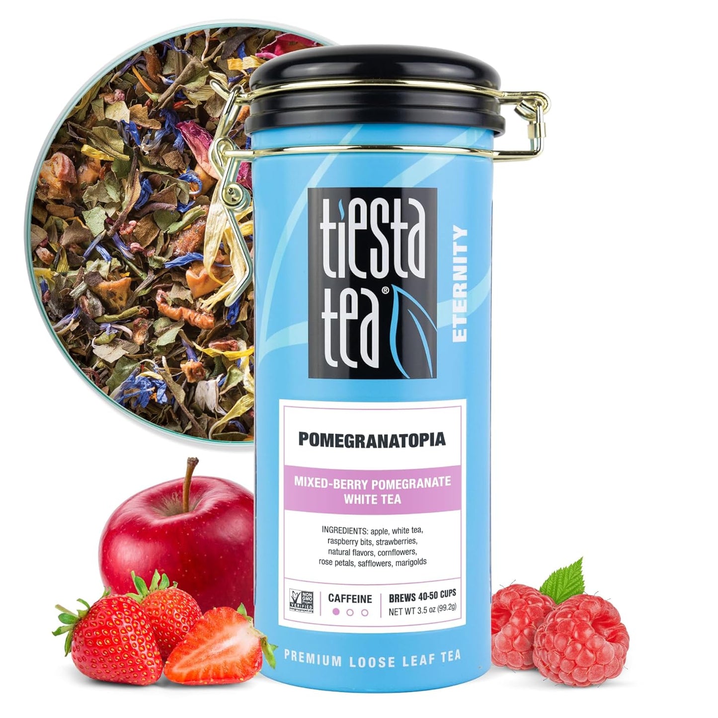 Tiesta Tea Pomegranatopia – Premium Loose Leaf Mixed-Berry Pomegranate White Tea | Low-Caffeine Blend | Hot & Iced | 3.5 Ounce Refillable Tin | Brews Up to 50 Cups