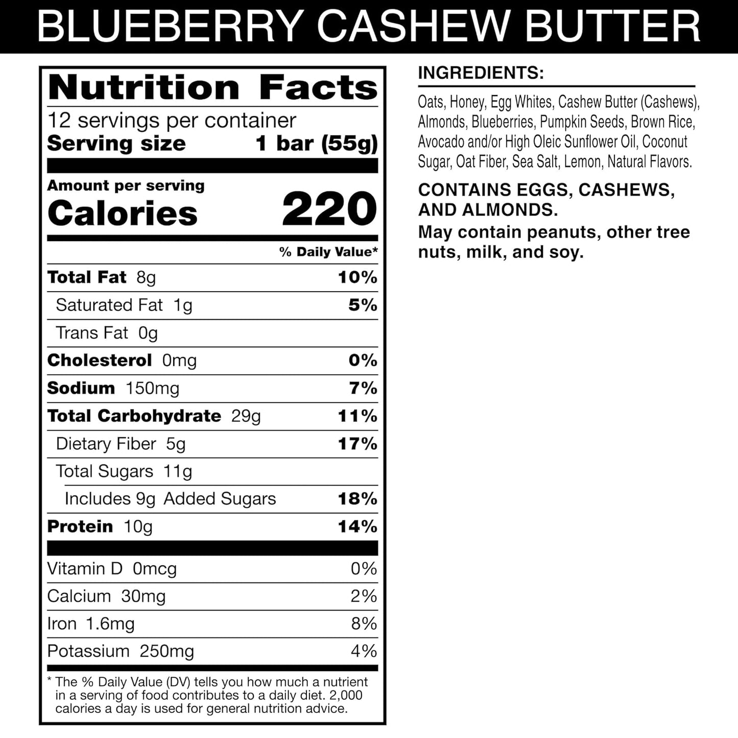 RXBAR Nut Butter and Oat Protein Bars, Protein Snacks, Snack Bars, Blueberry Cashew Butter, 23.2oz Box (12 Bars)