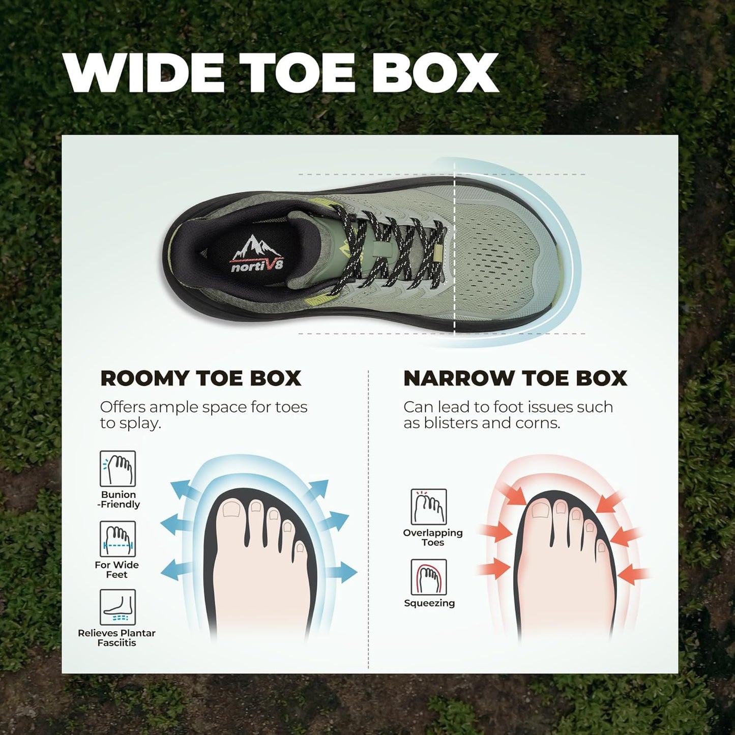 NORTIV 8 Men's Wide Toe Box Trail Running Shoes Cushion Walking Barefoot Tennis Workout Gym Cross Training Shoe Fashion Sneakers for Plantar Fasciitis Bunion