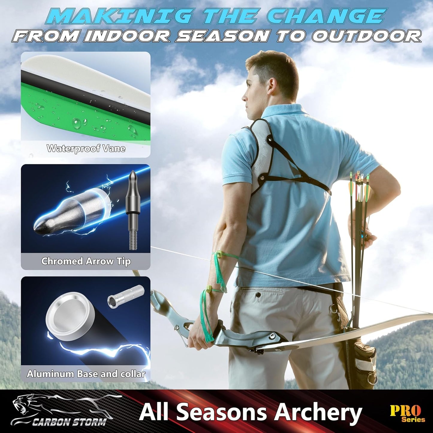 SUNYA Archery 24PCS Compound Bow Arrows for Practice. 30" Carbon Shaft, Spine 500 with Removable Tips. 4 Colors Vane Fit for Indoor and Outdoor Archery.