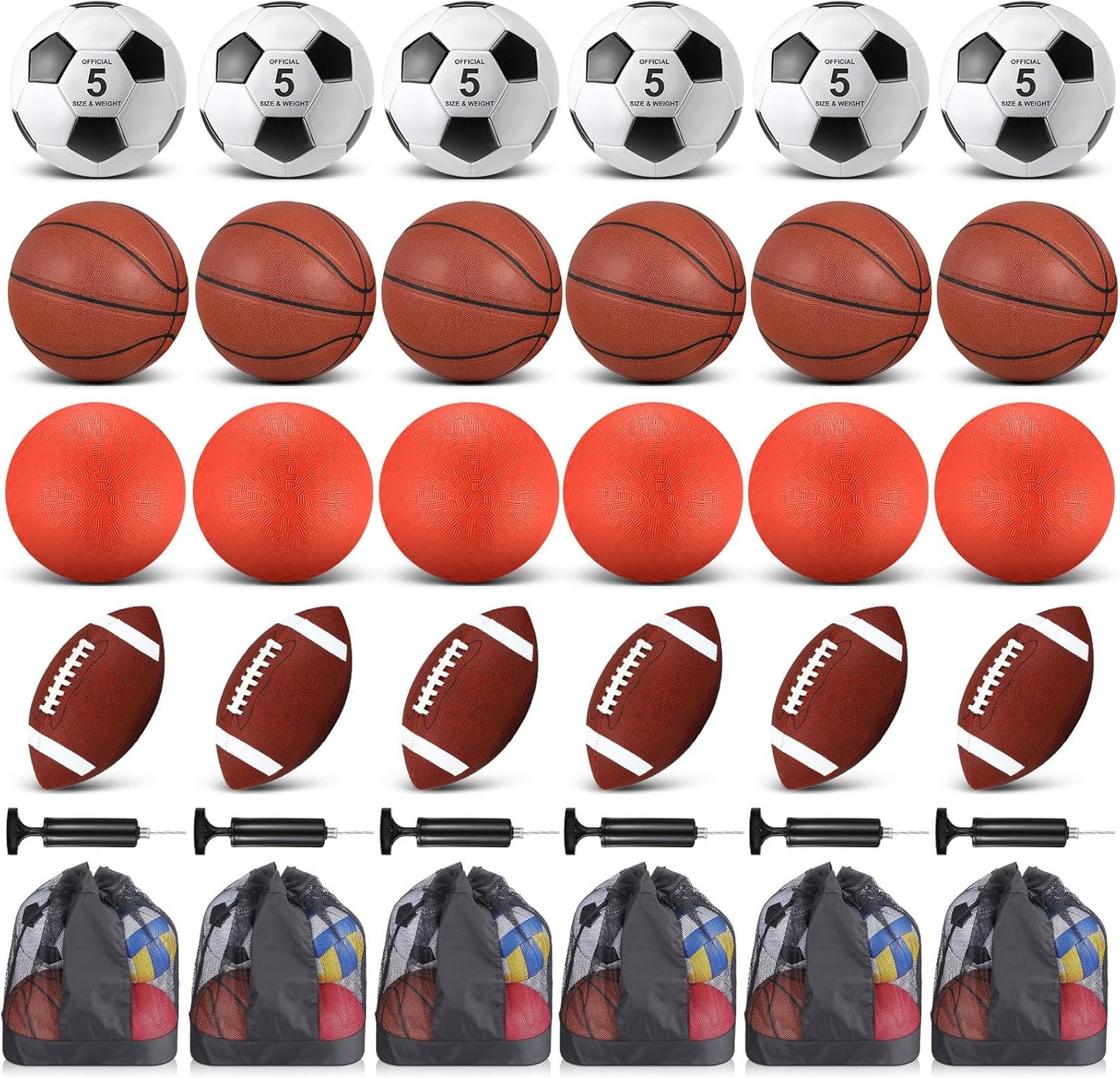 HyDren Sports Balls Set for Teen Adult, Include Official Size Basketball Soccer Ball Football Playground Ball with Pump and Equipment Carry Bag Sports Gift Back to School
