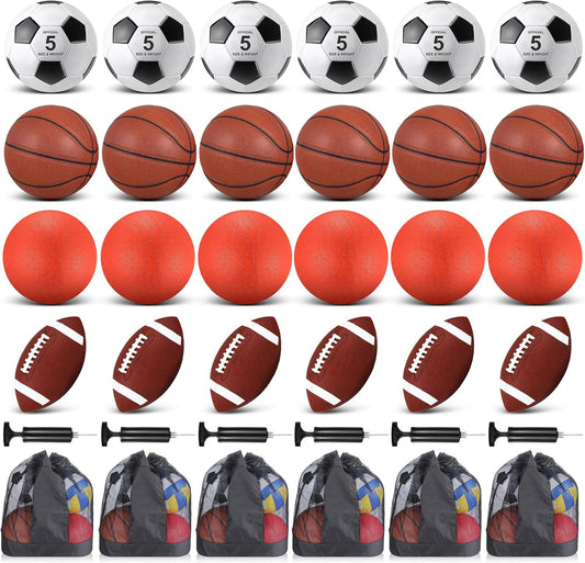 HyDren Sports Balls Set for Teen Adult, Include Official Size Basketball Soccer Ball Football Playground Ball with Pump and Equipment Carry Bag Sports Gift Back to School
