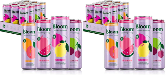 Bloom Nutrition Sparkling Energy Drink - Variety Pack - Natural Caffeine, Zero Sugar, 180mg Caffeine - Antioxidant-Rich with Green Coffee Bean, Green Tea Extract, Prebiotics - 12oz 24 Pack