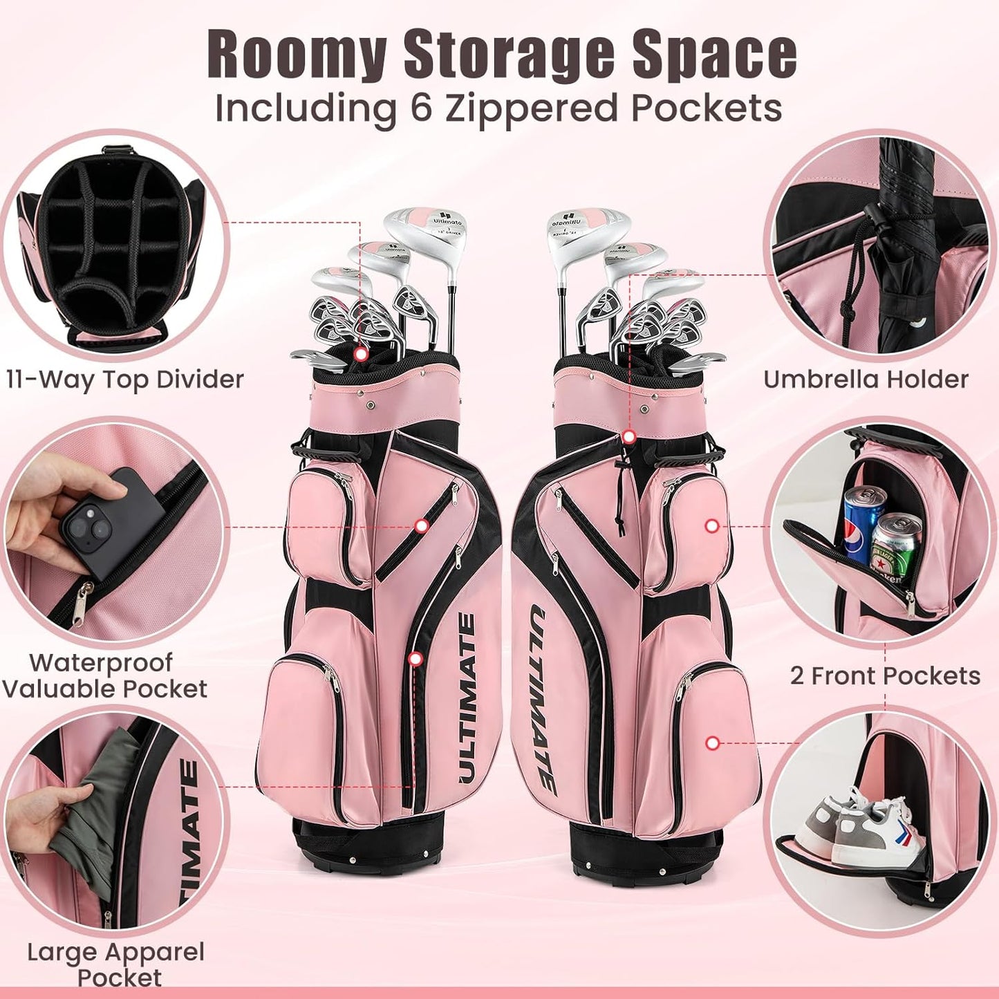 Tangkula 9/10/12 Pieces Women's Complete Golf Clubs Set, Golf Club Package Set with 460CC Driver, Fairway Wood & Hybrid, Irons, Putter, Portable Regular Golf Club Set