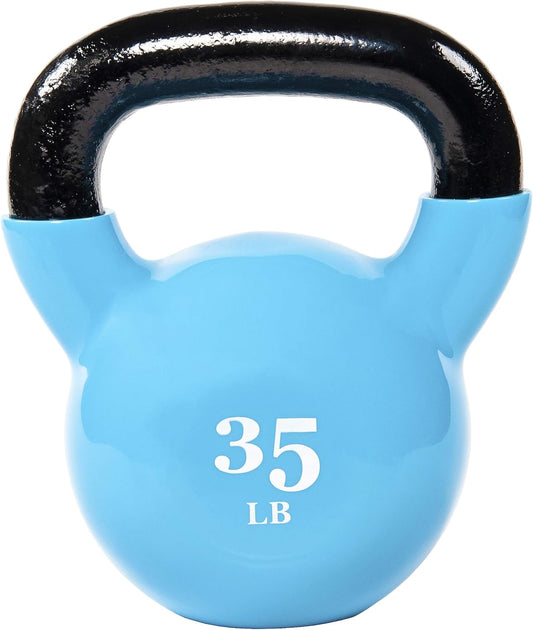 Signature Fitness All-Purpose Color Vinyl Coated Solid Cast Iron Kettlebell Weight