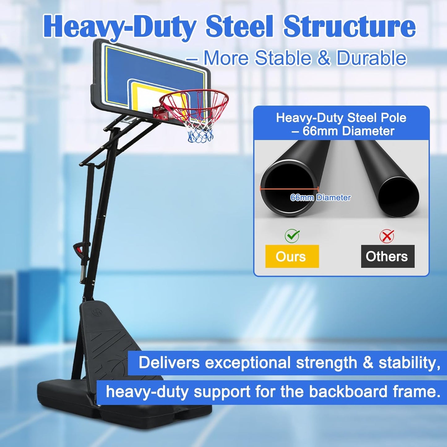 Portable Basketball Hoop with Stable Base, Basketball Hoop Goal System for Teens Adults, Heavy-Duty Steel, Adjustable Height, Easy to Move, Outdoor & Indoor Use