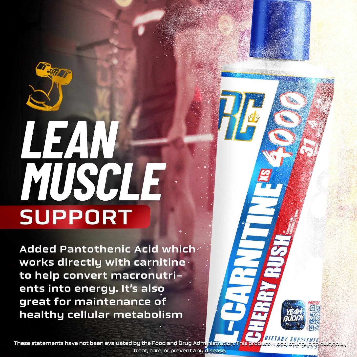 Ronnie Coleman Signature Series L Carnitine XS 4000 Liquid, Stimulant Free, Sugar Free, Zero Carbs, Lean Muscle Strength Support for Men & Women, 16 Oz (16 oz, Cherry Rush (4000))