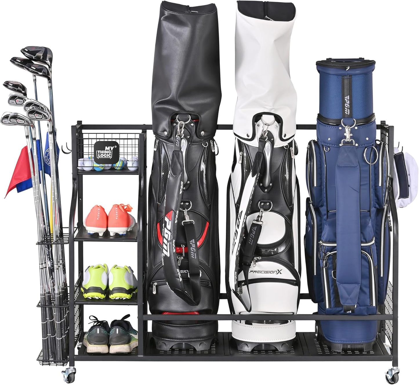 Mythinglogic Golf Storage Garage Organizer, Golf Bag Storage Stand and Other Golfing Equipment Rack, Extra Storage Rack for Golf Clubs