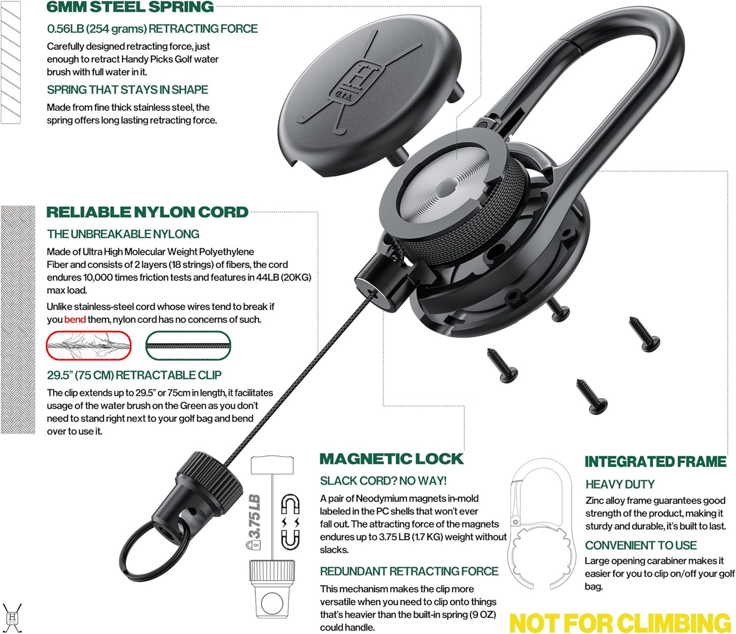 Handy Picks Golf Club Cleaner with Water Bottle Holds 5.5 OZ, Heavy Duty Metal Retractable Magnetic Clip, Waffle Microfiber Golf Towel, Ideal Water Brush Combo