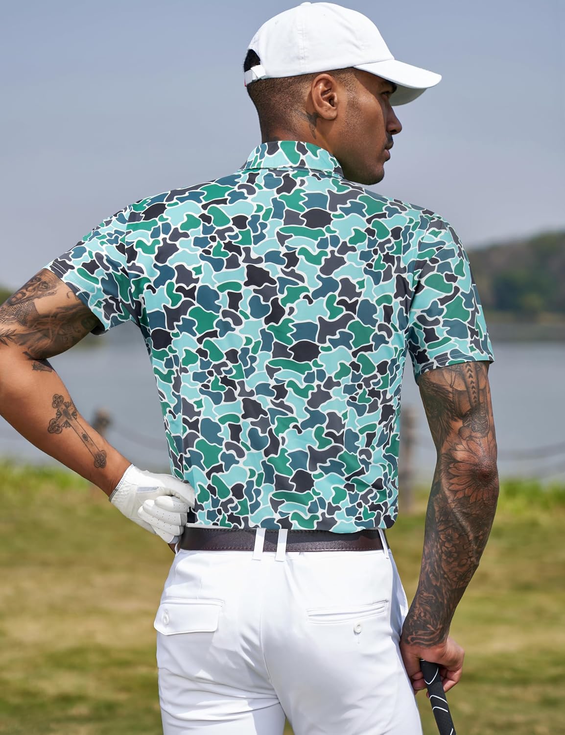 TAPULCO Mens Quick Dry Polo Shirts Camouflage Pattern Performance Athletic Lightweight Breathable Casual Golf Tshirts