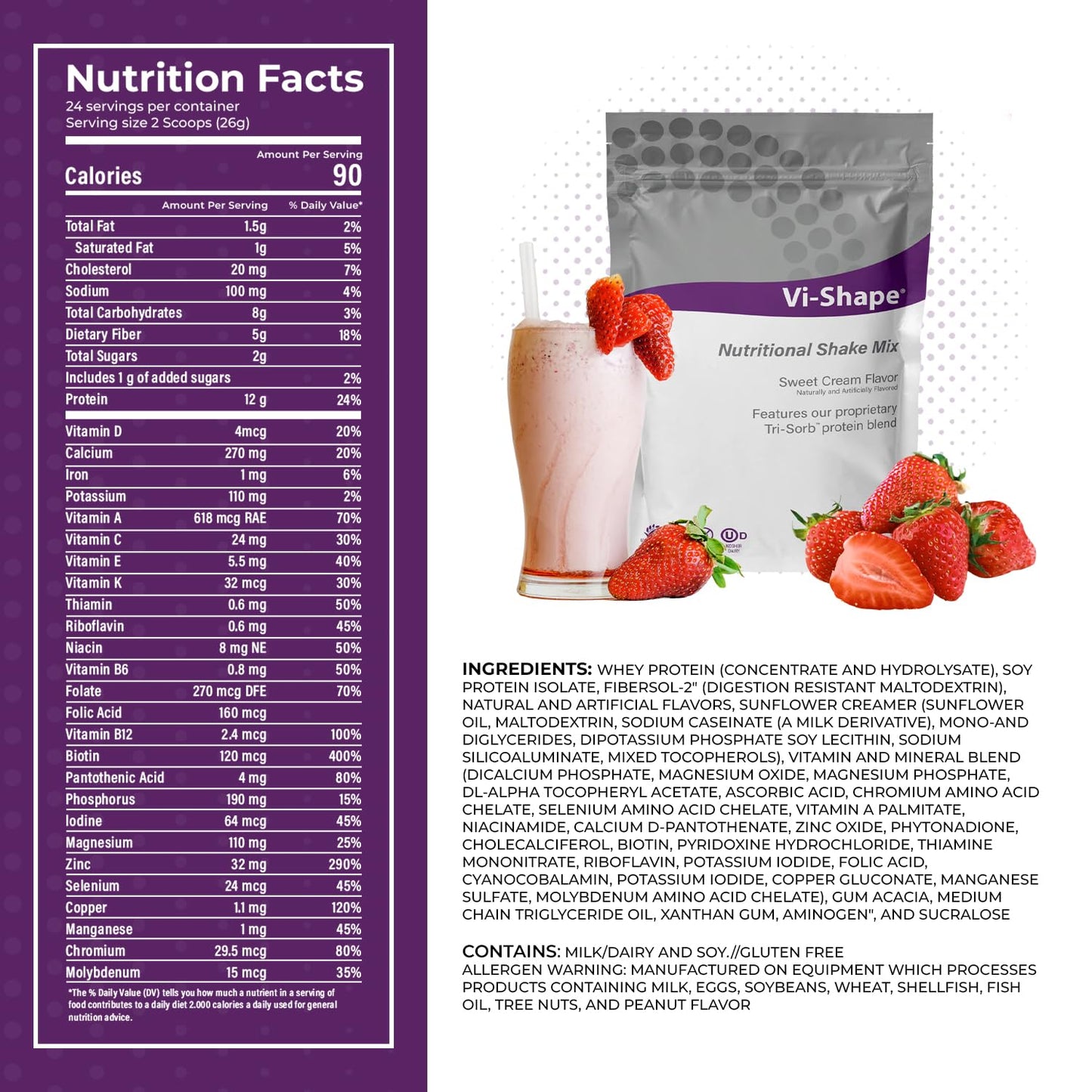 Strawberry + Vi-Shape - 1 Shake Pouch (24 Servings) + 1 Box Strawberry Mix-In (15 Servings) Delicious Strawberry Shake and Mix-In