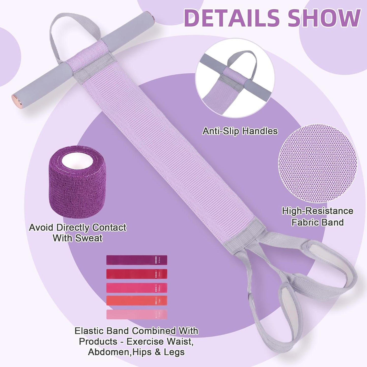 Fabric Resistance Band with Handles – Non-Slip Pedal Puller for Sit Ups & Full Body Strength Training, Portable Stretch Bands for Leg, Arm & Core, Workout Equipment for Women