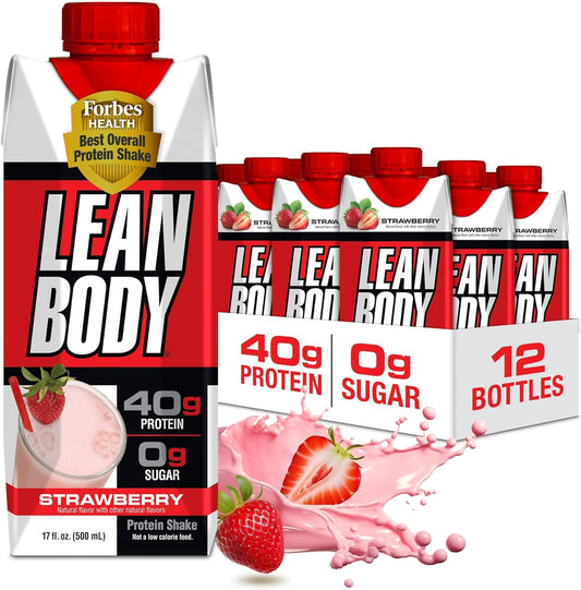 Labrada Lean Body Ready-to-Drink Strawberry Protein Shake, 40g Protein, Whey Blend, 0 Sugar, Gluten Free, 22 Vitamins & Minerals, 17 Ounce (Recyclable Carton & Lid - Pack of 12) LABRADA